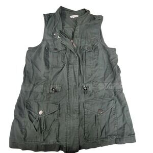 Maurice's Olive Green Utility Vest Sleeveless Jacket Pockets Snap Front Womens L